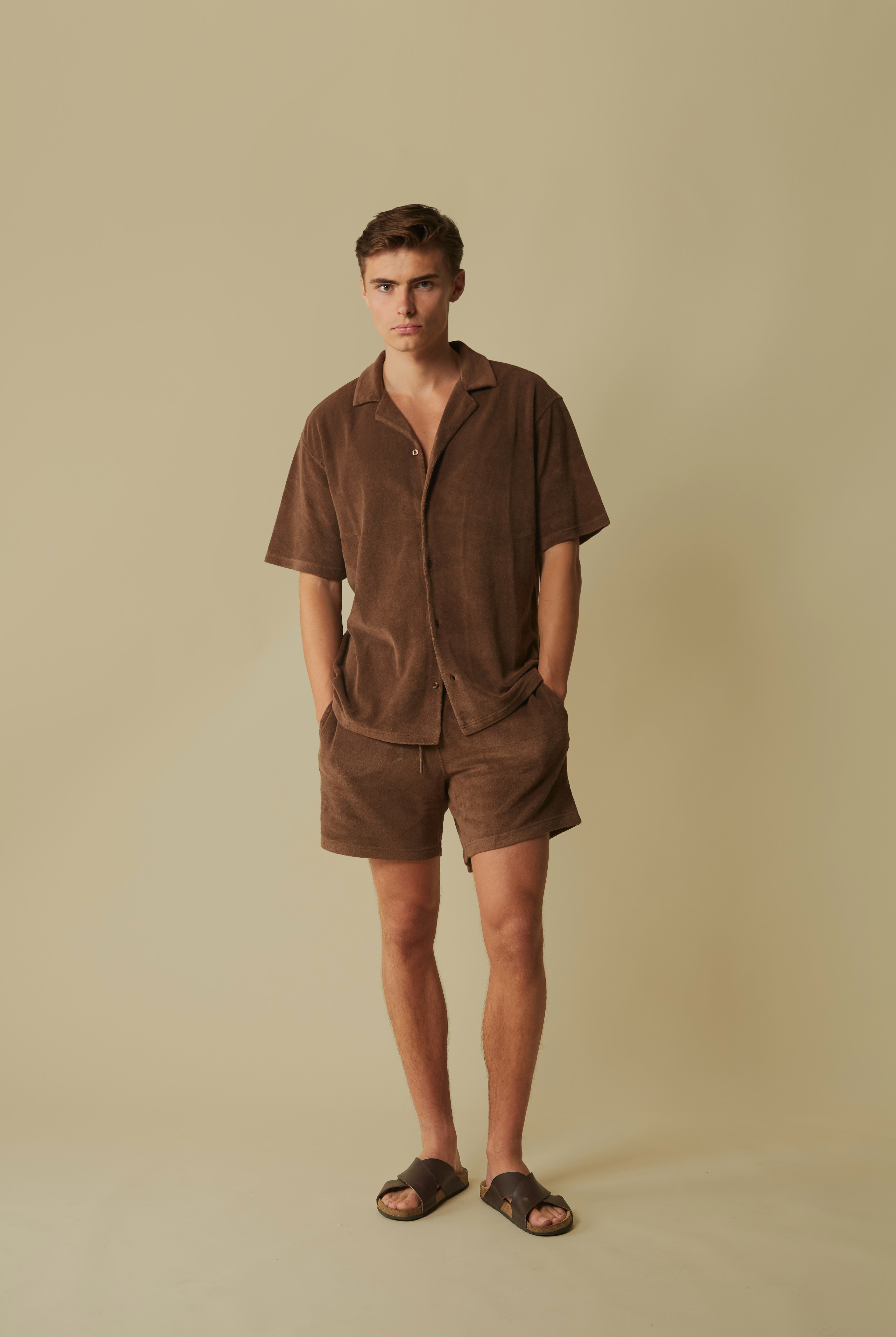 terry towelling summer set in brown
