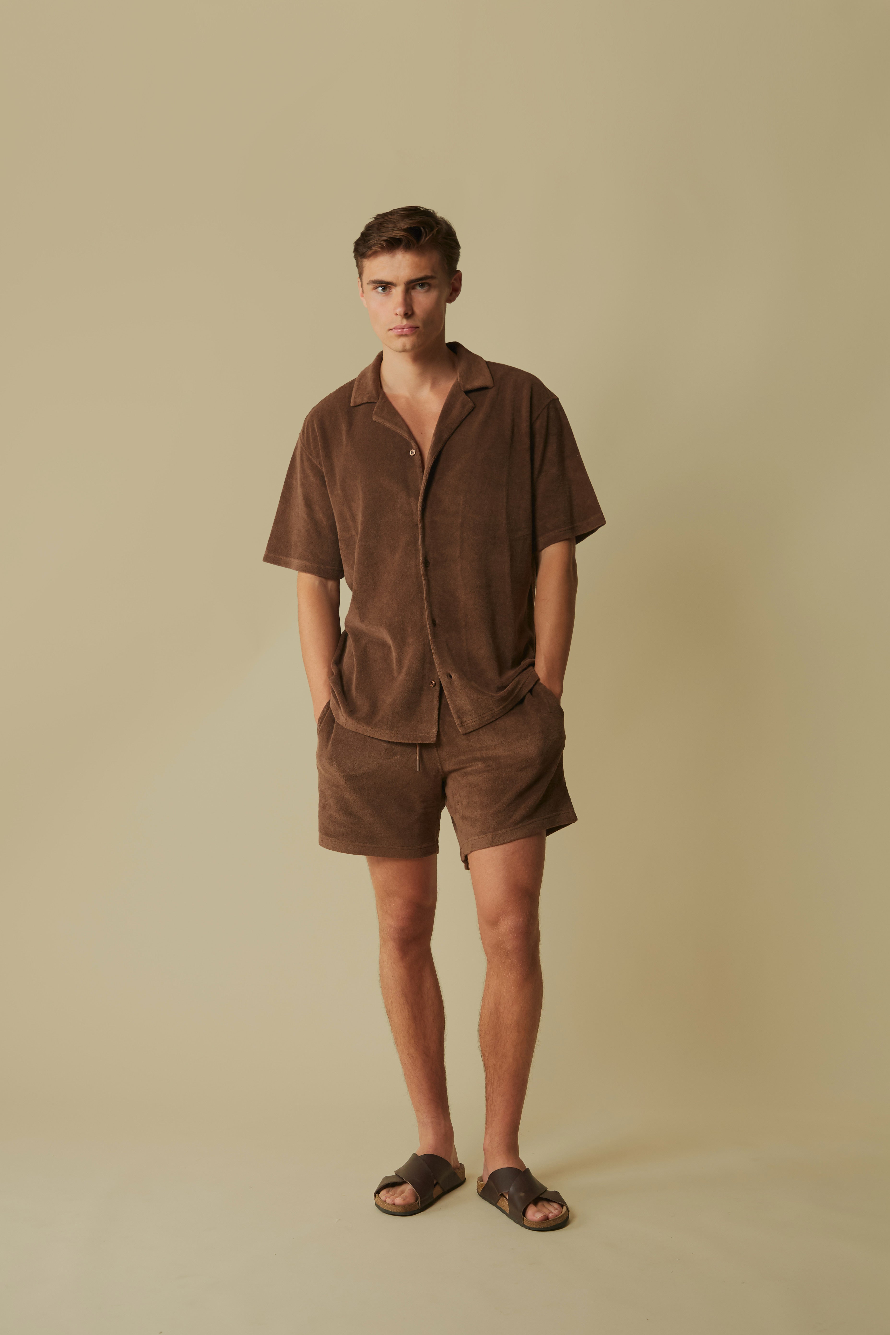 terry towelling summer set in brown